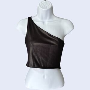 Arden B Black One Shoulder Asymmetric Crop Top Size S Y2K Stretch Fitted